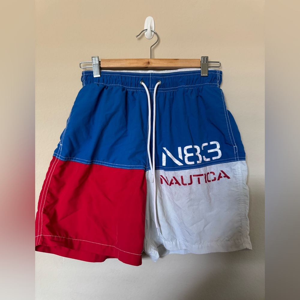 Men’s Nautica Medium red and blue swim trunks